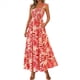 thumbnail image 2 of Vestido Maxi Bohemio de Verano para Mujer, Sin Mangas, Fruncido, con Tirantes Finos, Corte en A, Holgado, para Playa, , Rojo, Talla L, 2 of 7