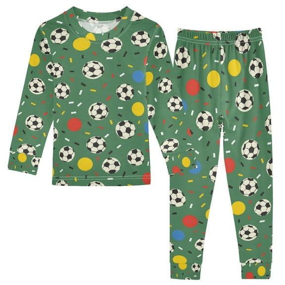 joogoo Soccer Balls 2 Piece Long Sleeve Tee and Pants Cotton Pajama Set 5Y