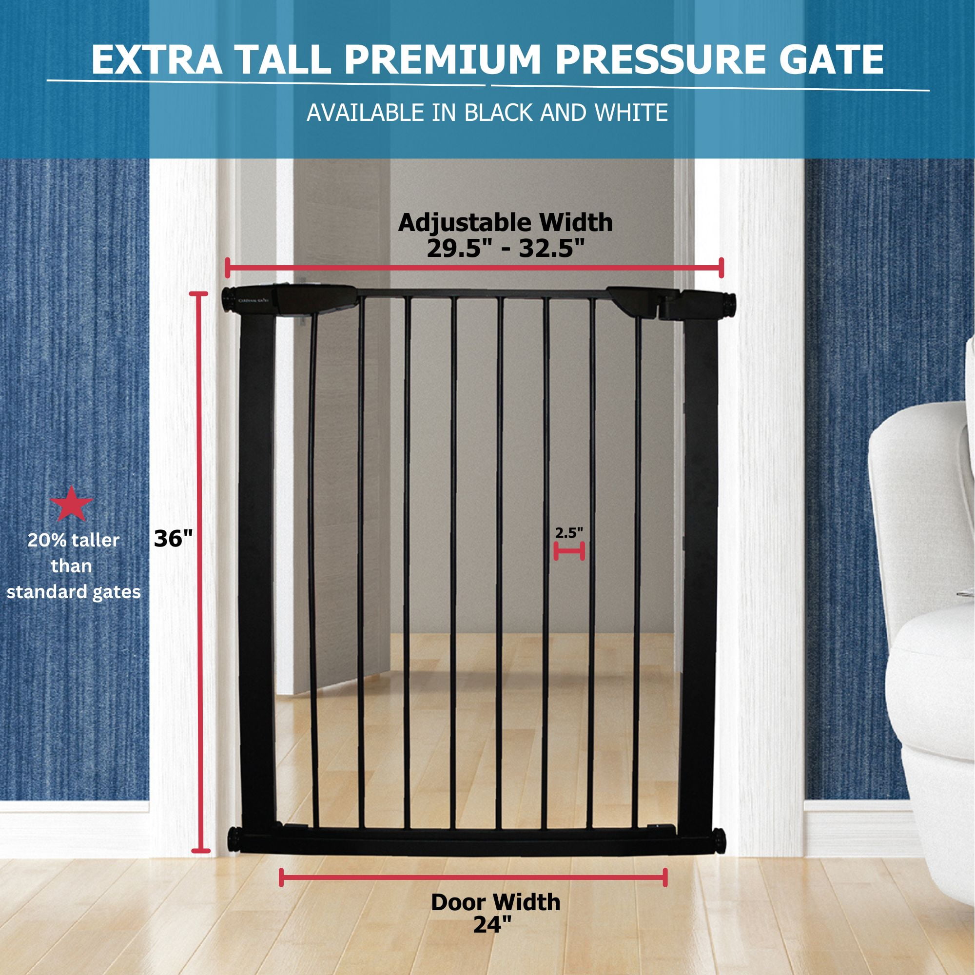 Cardinal Gates Extra Tall Pressure Gate XTPPG - White