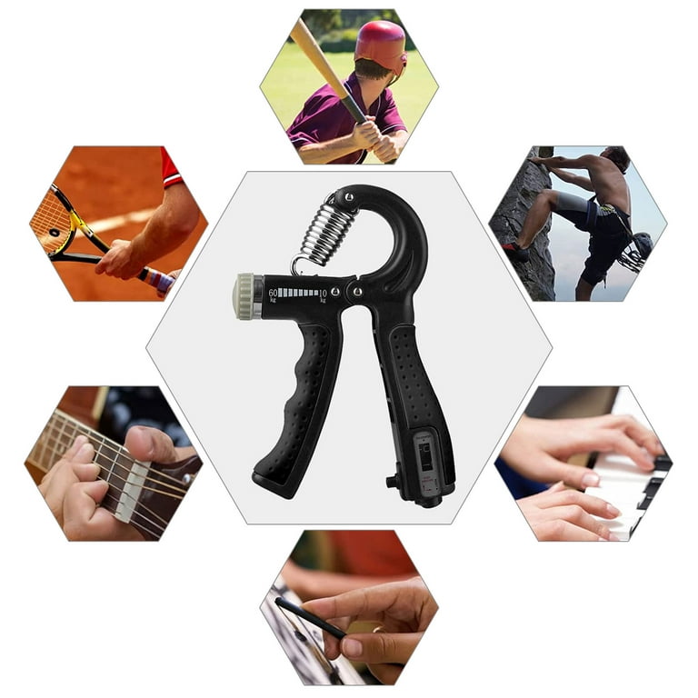 BCOOSS Hand Grip Strengthener Exerciser Adjustable Strength Workout Grip  Strength Trainer for Exercise Finger Forearm Wrist, Black, Pack of 1 