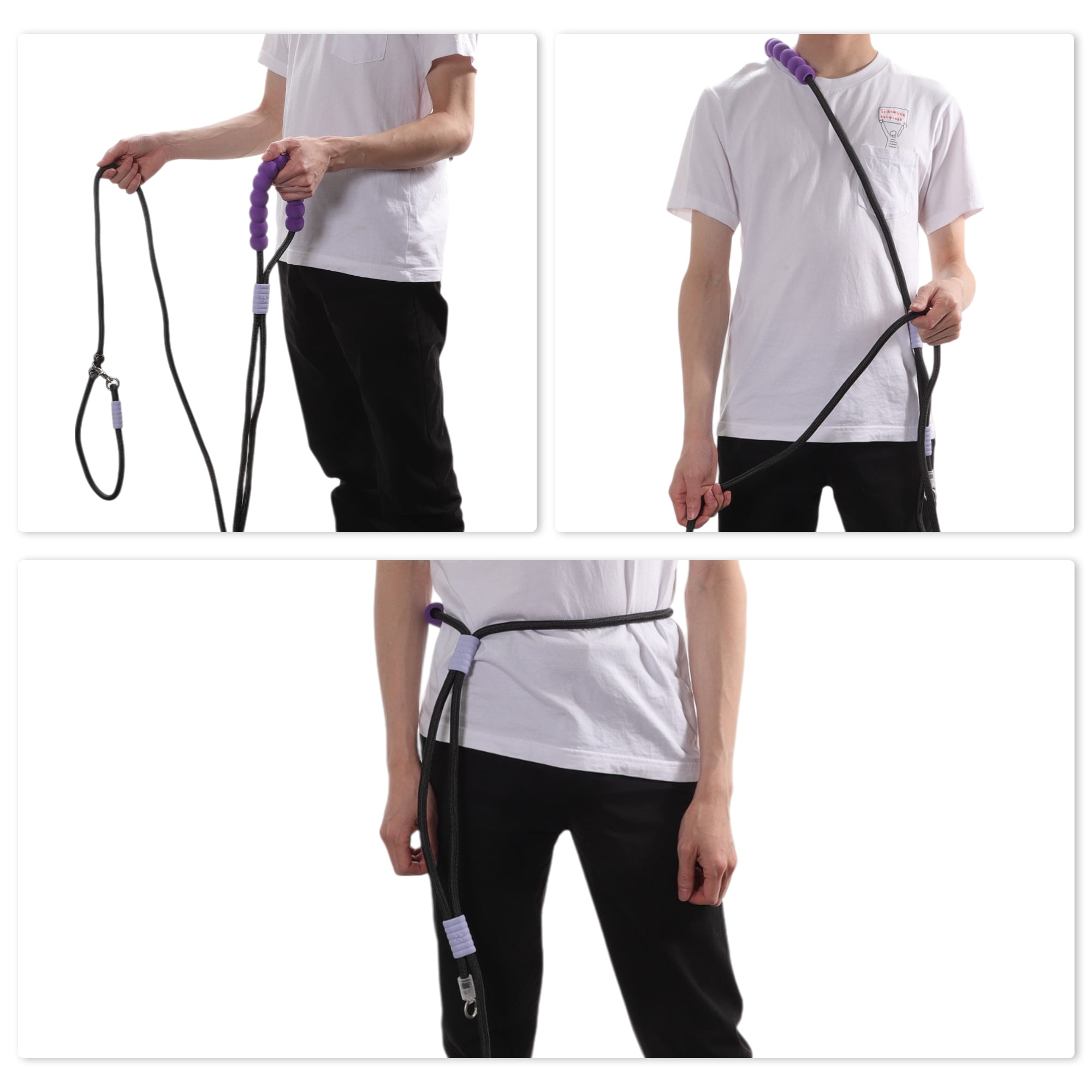 Unique Bargains Hands-Free Dog Leash Adjustable Crossbody Waist Leash Black Purple 11.5ft