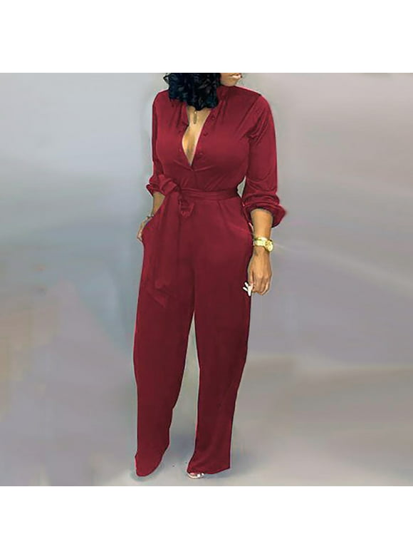 Same Porter Turn down Plus Size Jumpsuits in Womens Plus Dresses & Jumpsuits | Red - Walmart.com