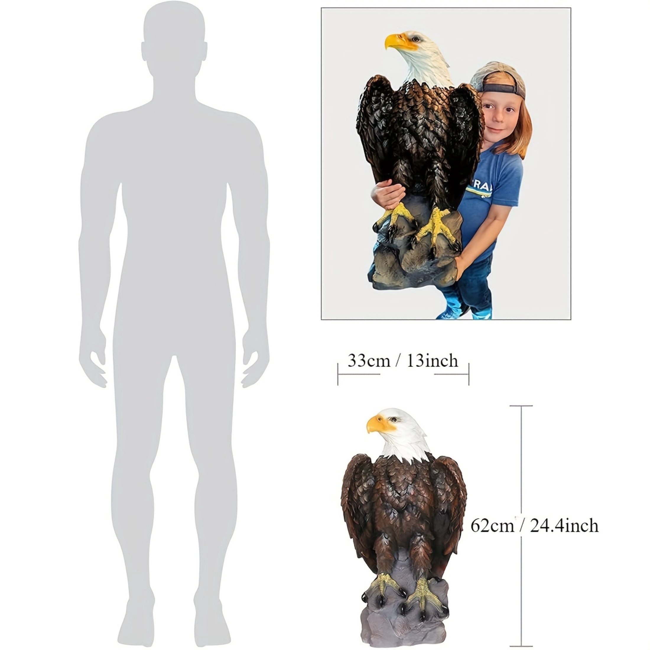 GDF Studio Bald Eagle Resin Indoor/Outdoor Guardian Statue, Weather-Resistant Decor Figurine for Garden & Courtyard
