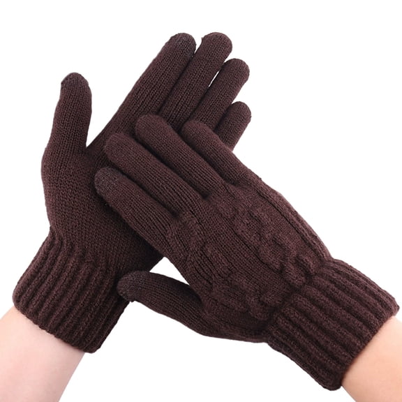Ticikt Lined Cable Knit Gloves, Thick Warm Touch Screen Winter Gloves for Cold Weather,Coffee