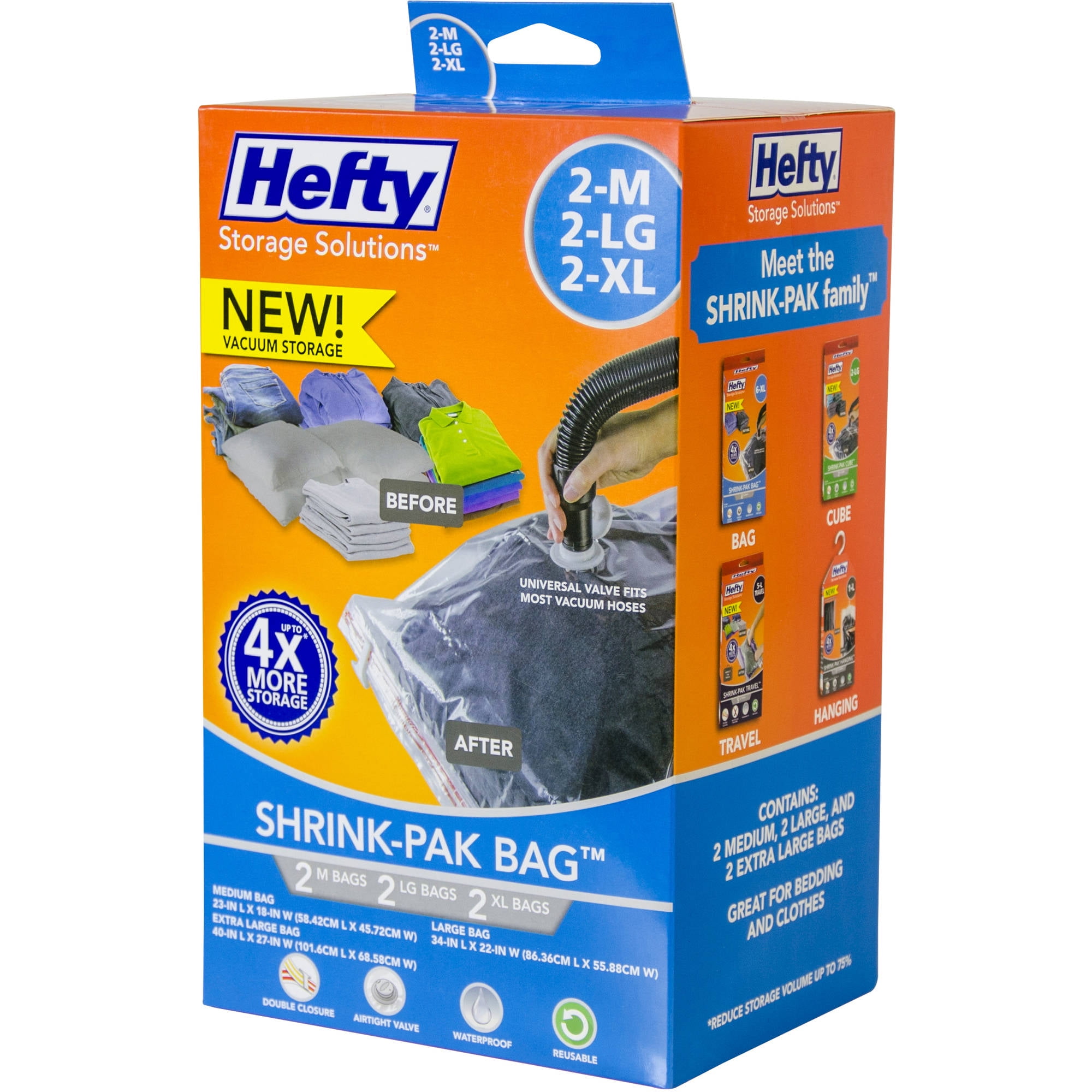 Hefty SHRINKPAK 2 Medium Bags, 2 Large Bags, & 2 XL Bags
