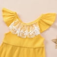 thumbnail image 5 of Penkiiy Infant Baby Girls Lace Fly Sleeve Ribbed Solid Clothes Romper Hairband Outfits Baby Girl Summer Backless Jumpsuit 0-3 Months Yellow On Sale, 5 of 9