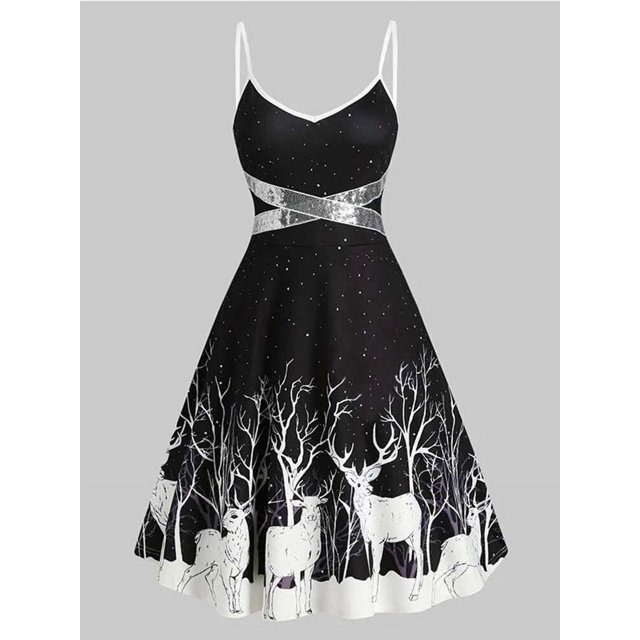 Vestido de invierno de Navidad para mujer, elegante vestido de manga larga abullonada con cuello de piel sintética, traje Midi para fiesta de Navidad y Año Nuevo