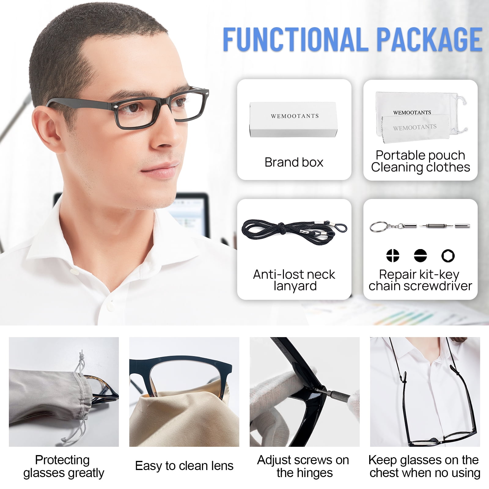 WEMOOTANTS 3 Packs 1.25 Reading Glasses for Men Rectangle Multicolor Readers 1.0 1.25 1.5 1.75 2.0 2.25 2.5 2.75 3.0 3.5 4.0 5.0 6.0