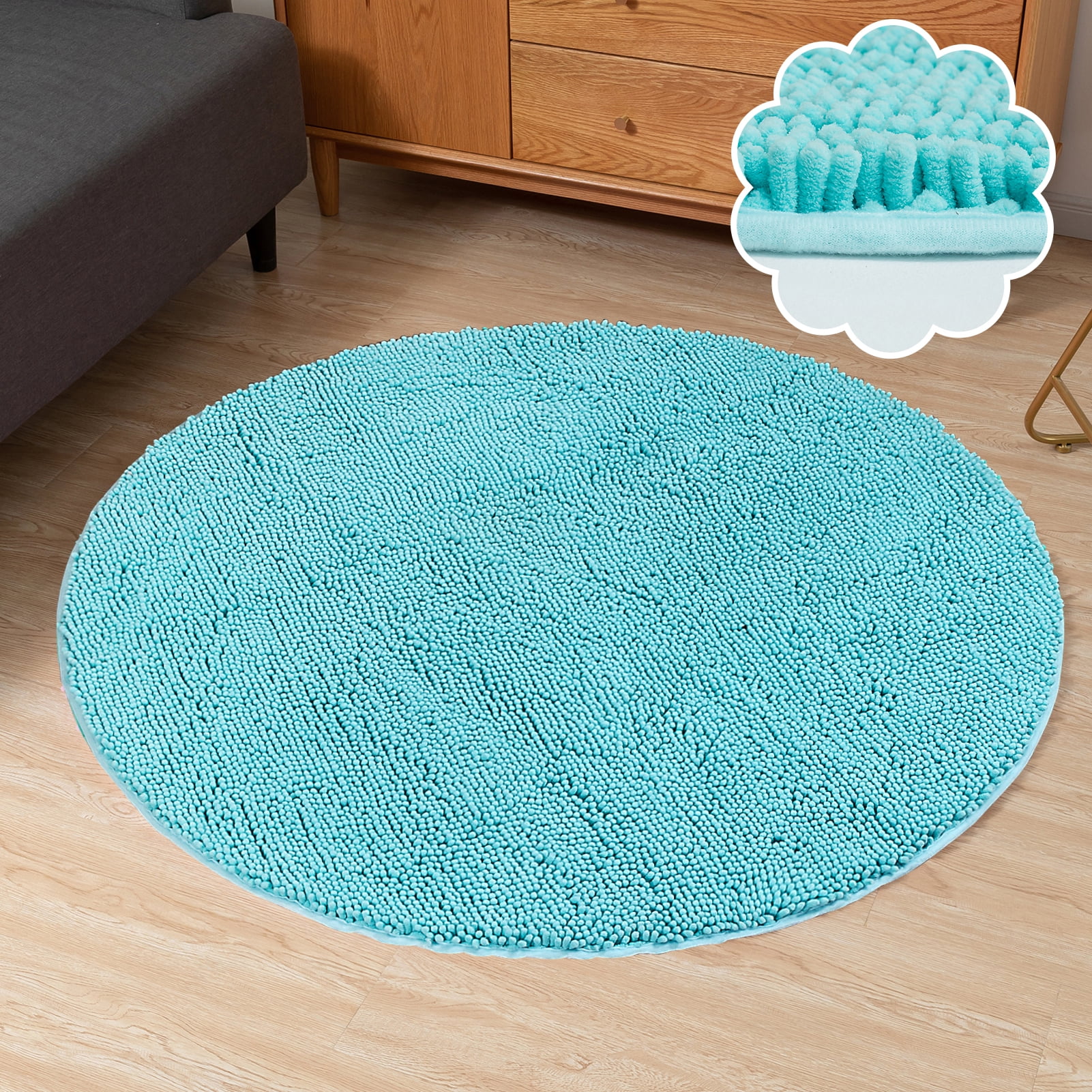 Round Rug, Circle Chenille Rug for Living Room, Round Area Rug with Non