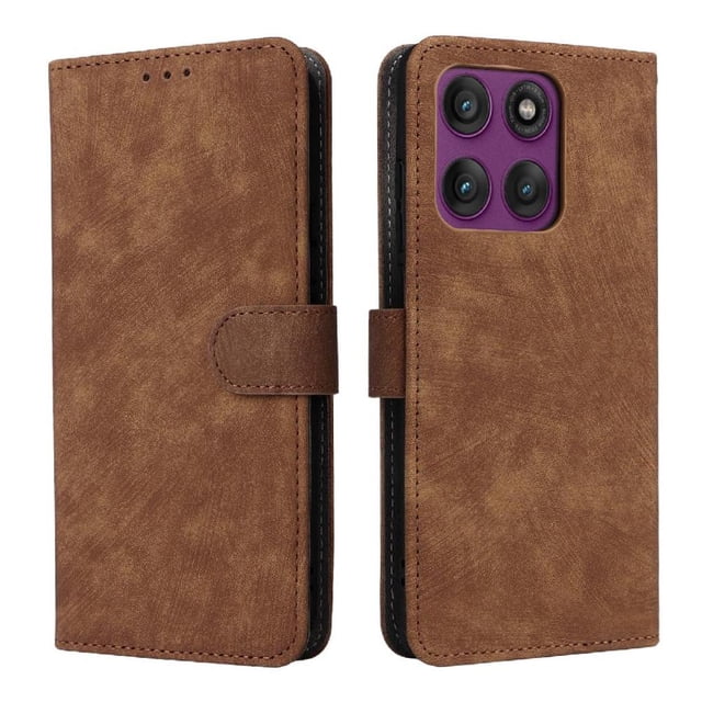 Phone Wallet Case for Motorola Moto Edge 60S Pro with Stand - Leather Folio Cover & Card Slots Brown