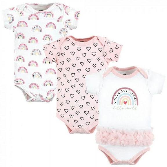 Hudson Baby Infant Girl Cotton Bodysuits, Modern Rainbow, 0-3 Months