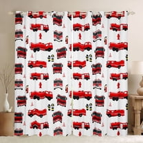 Homewish Fire Truck Curtains Pack of 2 (42x84 Each),Equipped Vehicles Curtains Blackout,White Red Bedroom Curtains For Boys Kids,Ultra Soft Home Decor