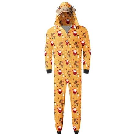 

Genuiskids Christmas Family Matching Pajamas for Couple Kids Baby Cute Deer Printed One Piece Hooded Jumpsuit Sleepwear Loungewear