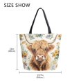 thumbnail image 5 of FORMRS Womens Canvas Tote Bag with Zipper Inner Pocket Shoulder Handbag, Floral Cow, 5 of 7