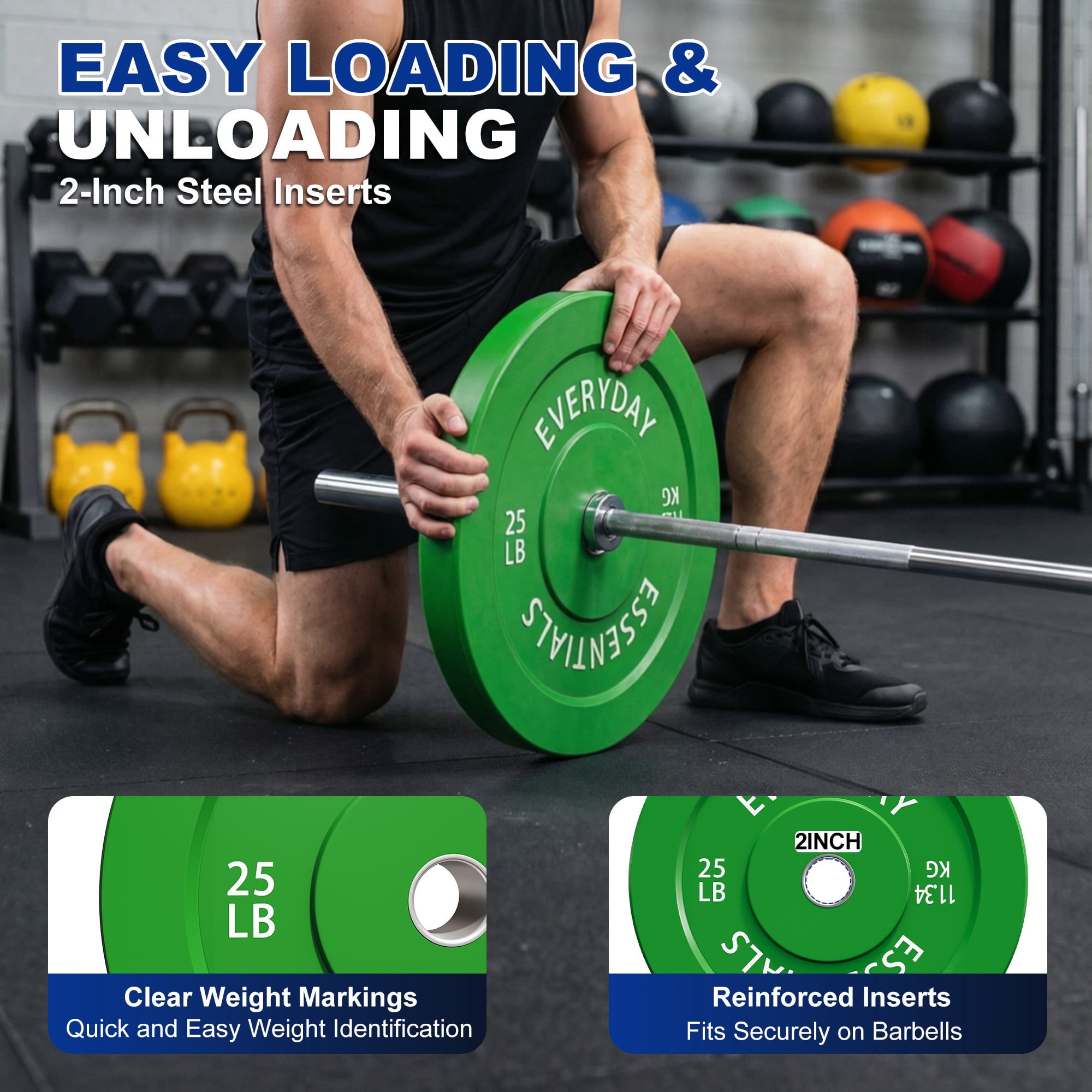 INTRTLOCKINGING TILES 100 LB Colored Bumper Plates Set, Olympic 2-Inch Rubber Weight Plates for Home Workouts, Weightlifting and Strength Training