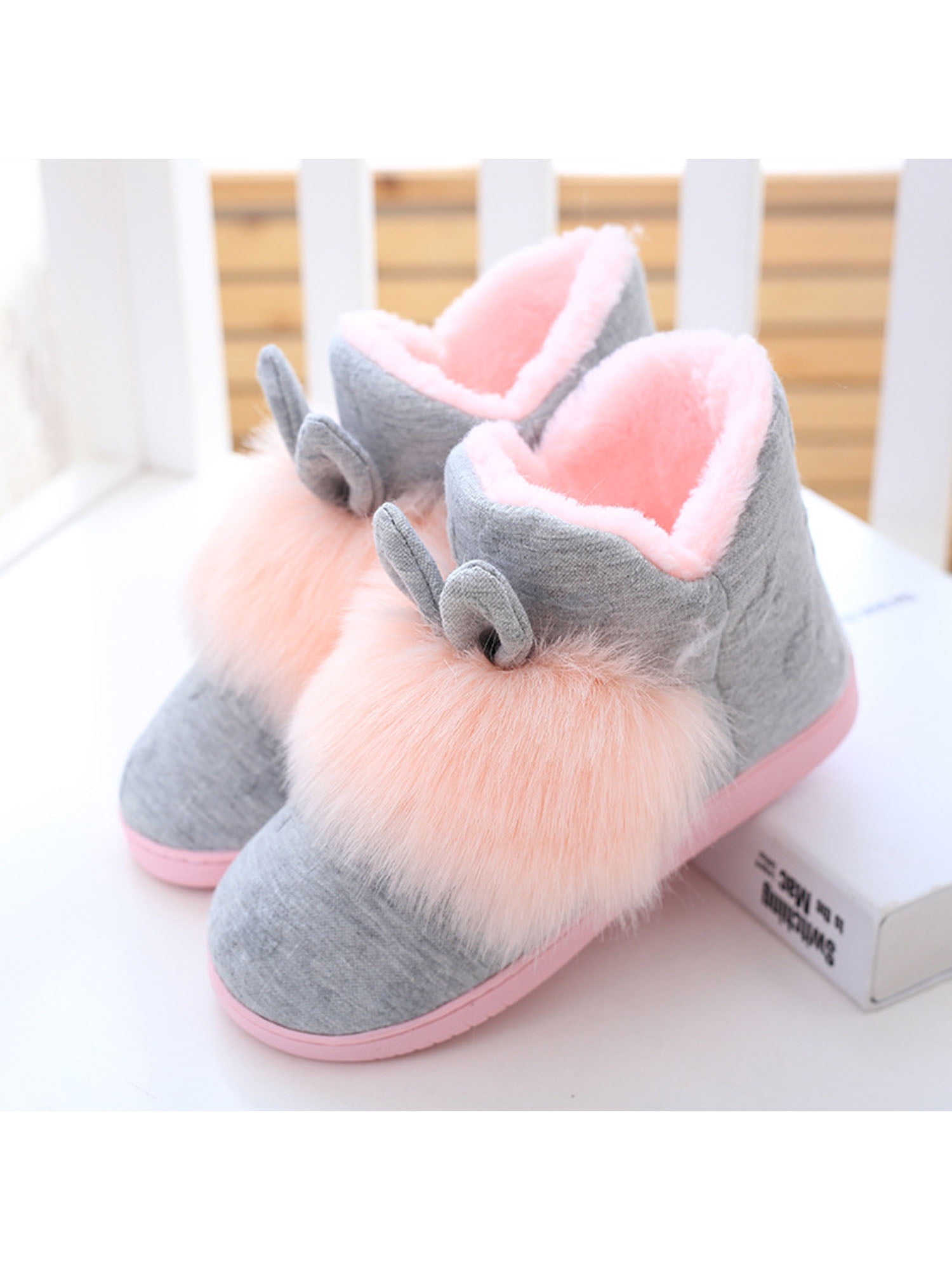 Warm Color : Black, Size : 2 Comfortable Soft Touch Ladies Ball Long Ears Fall/Winter Warm Indoor and Outdoor Home Furnishing Wood Flooring Non-Slip Winter Cotton Slippers Cotton Shoes 