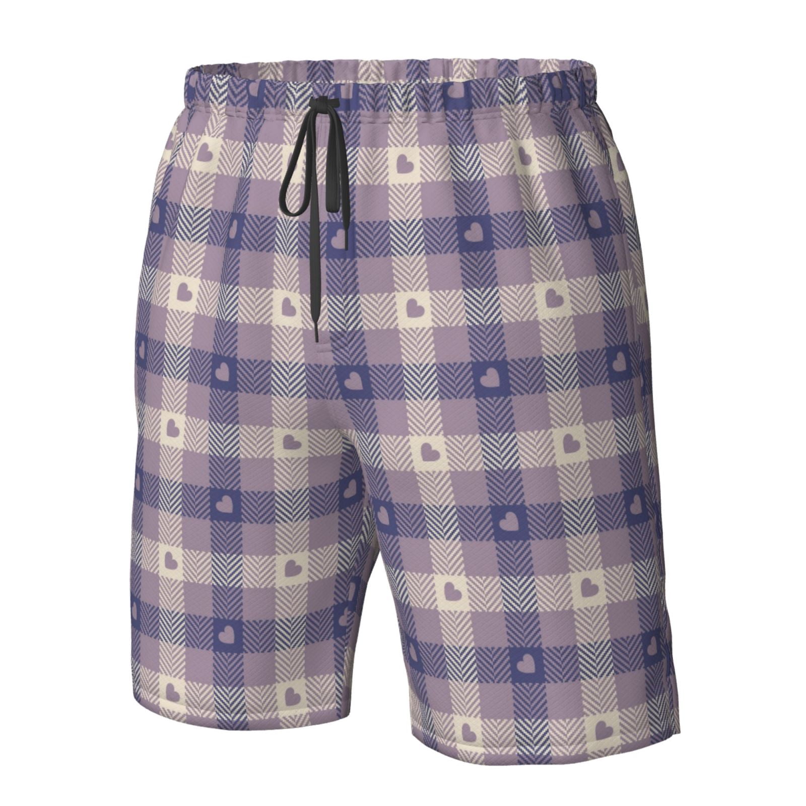 Naloa Heart Check Plaid Men's Beach Shorts, Surfing shorts, Swim trunks, Quick Dry Swim Trunks for Surfing Beach Fun - XX-Large