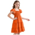 thumbnail image 5 of WUANDIXFA Girls Dress Flutter Sleeve A-Line Sundress Summer Casual Party Midi Dresses for 5-12 Years Kids (Orange, 5-6 Years), 5 of 7