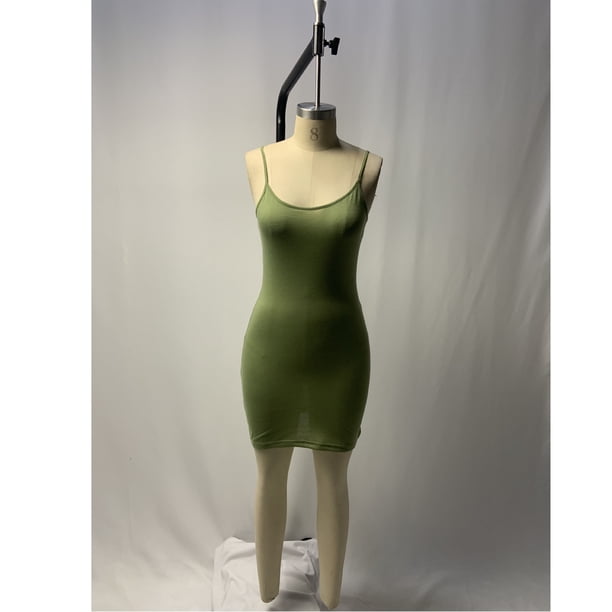 Color sólido verano falda de tirantes delgada sin tirantes sexy vestido elástico MABOTO Verde 5XL