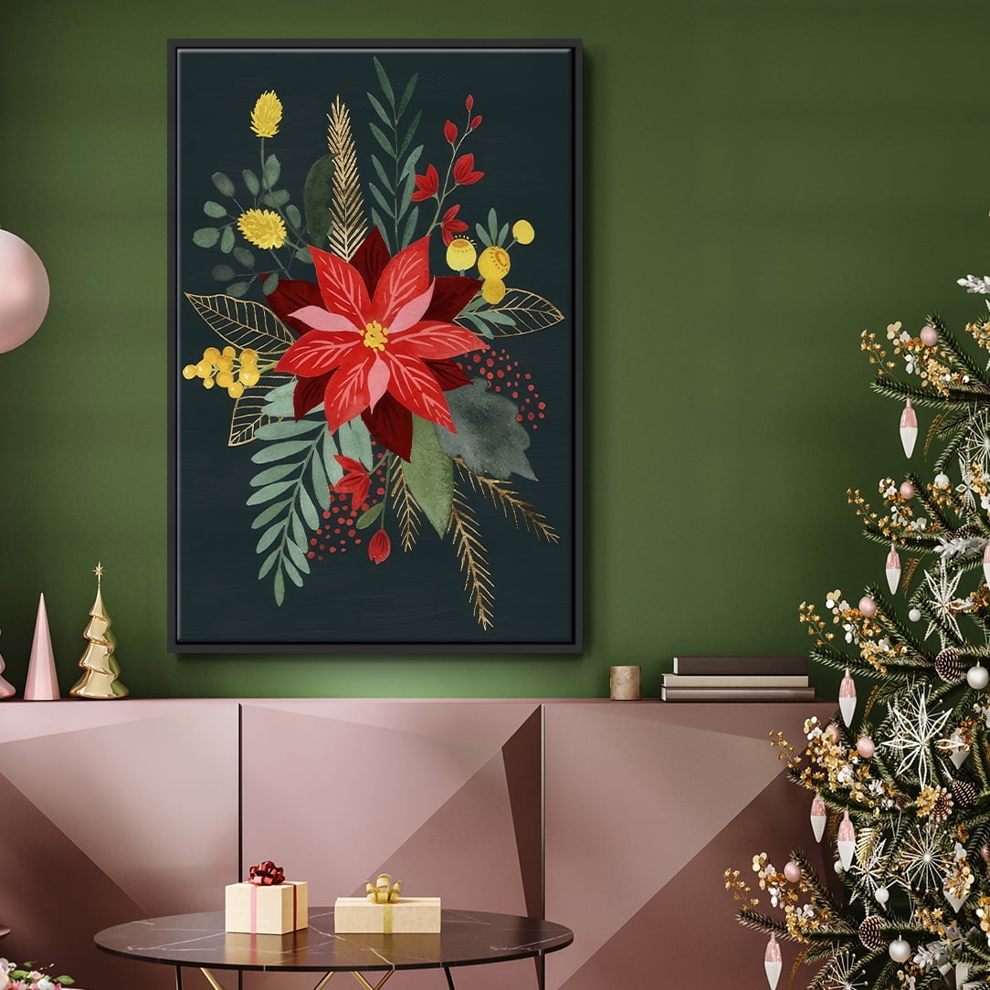 Bright Christmas Night Collection B - Framed Gallery Wrapped Holiday Canvas - 25 x 37 - Black Frame