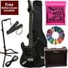 Learn To Play Sawtooth Black with Black Pickguard Left Handed Electric Guitar with Amp, Ernie Ball Strings, and Chromacast Stand, Picks, Cable, Strap, Case, and Free Online Lesson