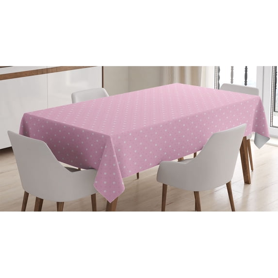 Pink Polka Dots Tablecloth, Brushed Little Round Shapes Big and Small Irregular Repetitive, Rectangle Satin Table Cover Accent for Dining Room and Kitchen, 60" X 90", Pale Pink White, by Ambesonne