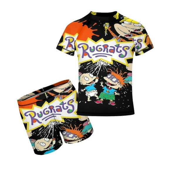 Kids Rugrats Short Sleeve Swimwear Boys Two Piece Rash Guard Sets For Beach Pool