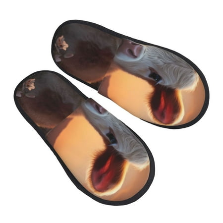 

KLL Sunset Calf Flower Field Slippers for Women Men House Slip on Indoor Outdoor Bedroom Furry Fleece Lined Ladies Comfy Anti-Skid Rubber Hard Sole-Medium