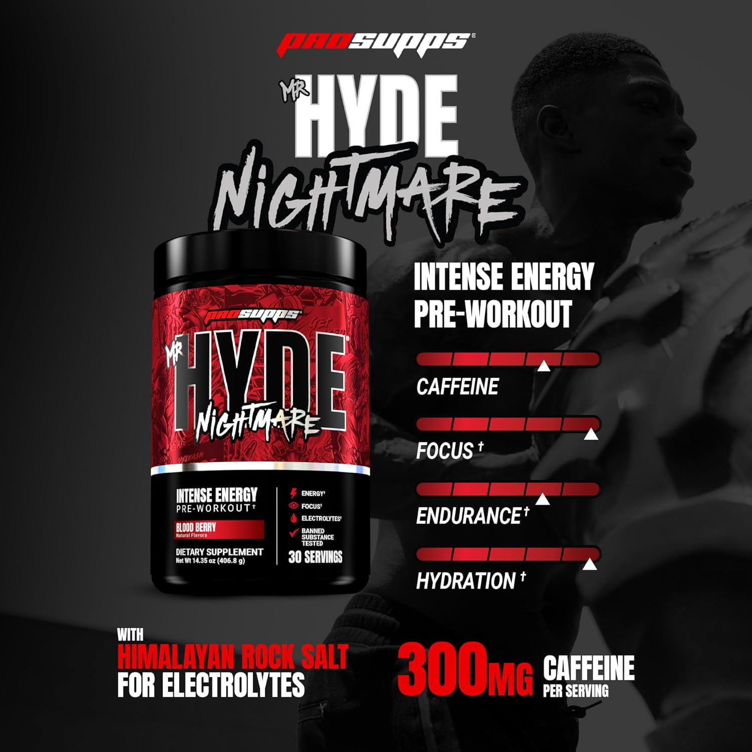 PROSUPPS Hyde Nightmare Pre-Workout Powder Energy Drink (30 Servings, Blood Berry)