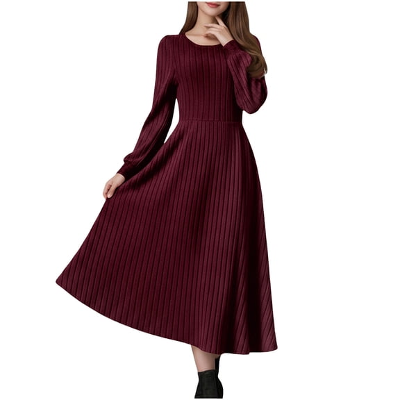 Arnsht Lightweight Sweater Dress Fall Dresses Midi Dress Luxury Outfits for Women Round Neck Solid Color Casual Long Sleeved Dresses Red XXL