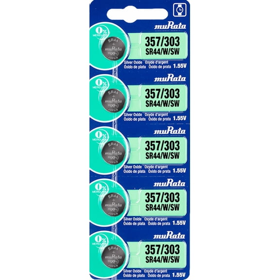 Murata 357/303 SR44/W/SW Battery 1.55V Silver Oxide Watch Button Cell - Replaces Sony 357/303 (5 Batteries)