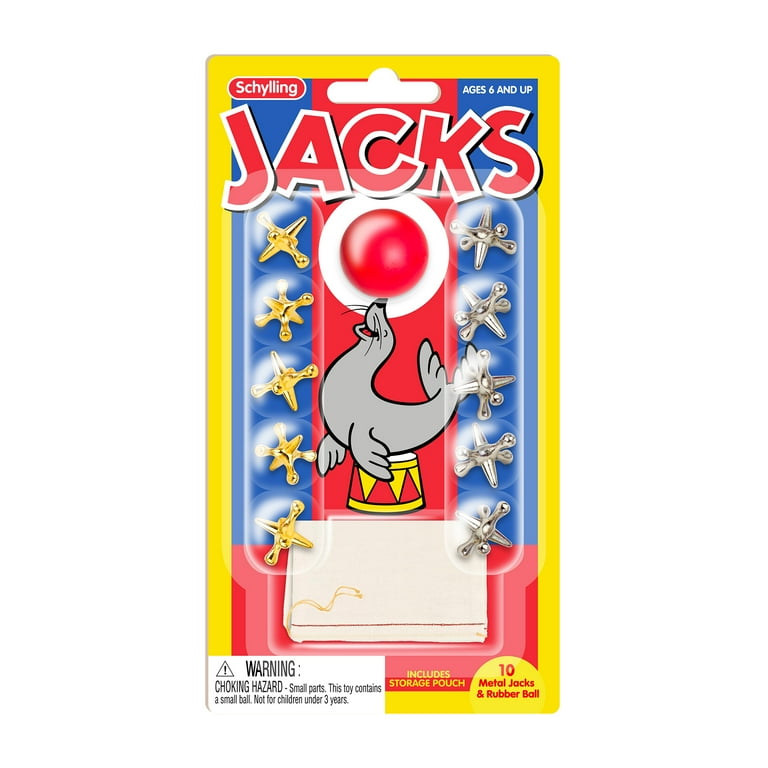 Schylling Old Fashioned Metal Jacks Rubber Ball Game Includes Storage Pouch Children Ages 6