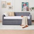 thumbnail image 2 of Leumius Twin Size Upholstered Daybed Frame with Trundle, Sofa Bed with Wood Slat Support for Bedroom Living Room Guest Room Grey, 2 of 9