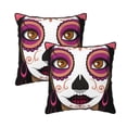 thumbnail image 1 of Velvet Decorative Throw Pillow Covers Set of 2, Soft Square Cushion Cover with Invisible Zipper Day Of The Dead Mexican Printing, 16"x16", 1 of 7