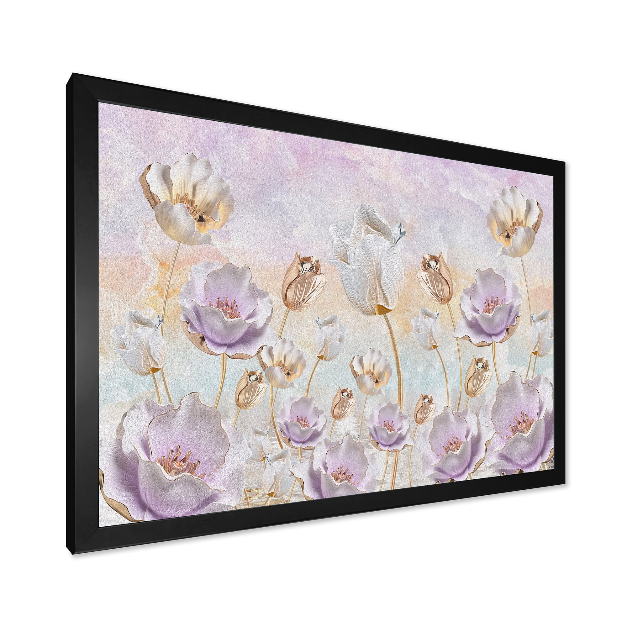 Designart 'Blossoming Pastel Tones Flowers' Traditional Framed Art Print