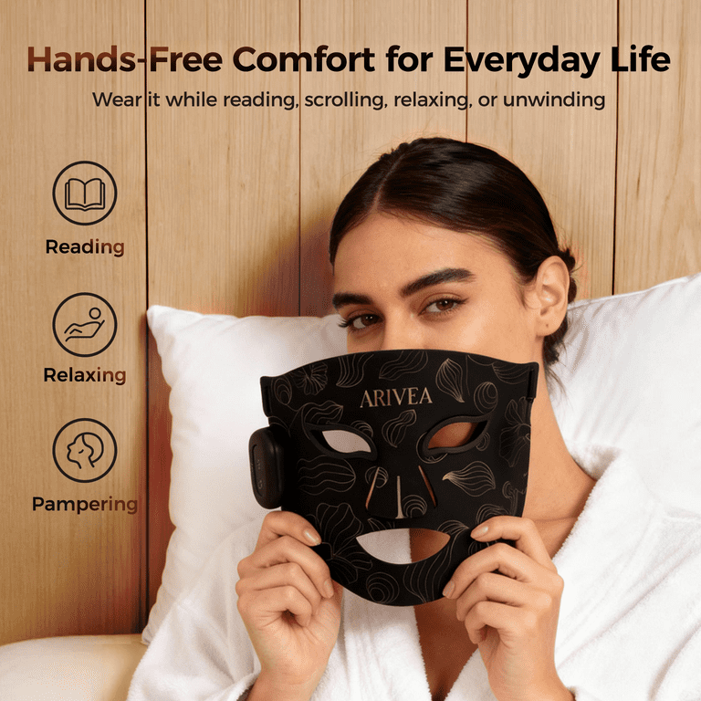ARIVEA LED Red Light Therapy Face Mask, Wireless Rechargeable Red