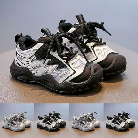 Miluxas Kids Shoes Running Girls Boys School Flat Bottomed Breathable Casual Sports Sneakers Basketball Footwear Gray 2.5(37)