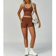 thumbnail image 4 of PISONIC Women Two Piece Workout Sets Color Block Backless Tank Top and High Waist Booty Lifting Shorts Gym Yoga Active Outfits, 4 of 6
