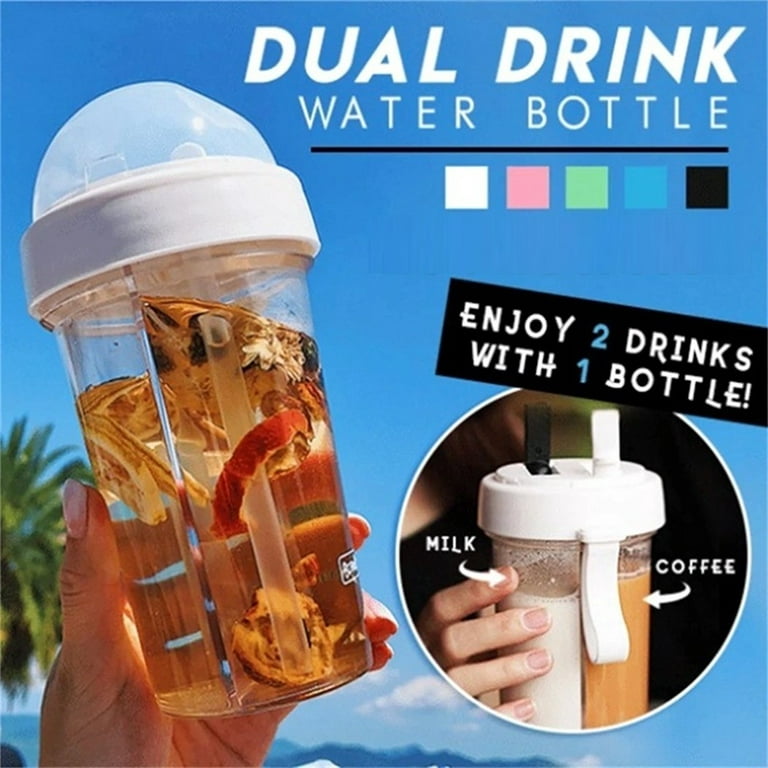 420ml Drinking Bottle Double Side Use Cup Double Straws Couple