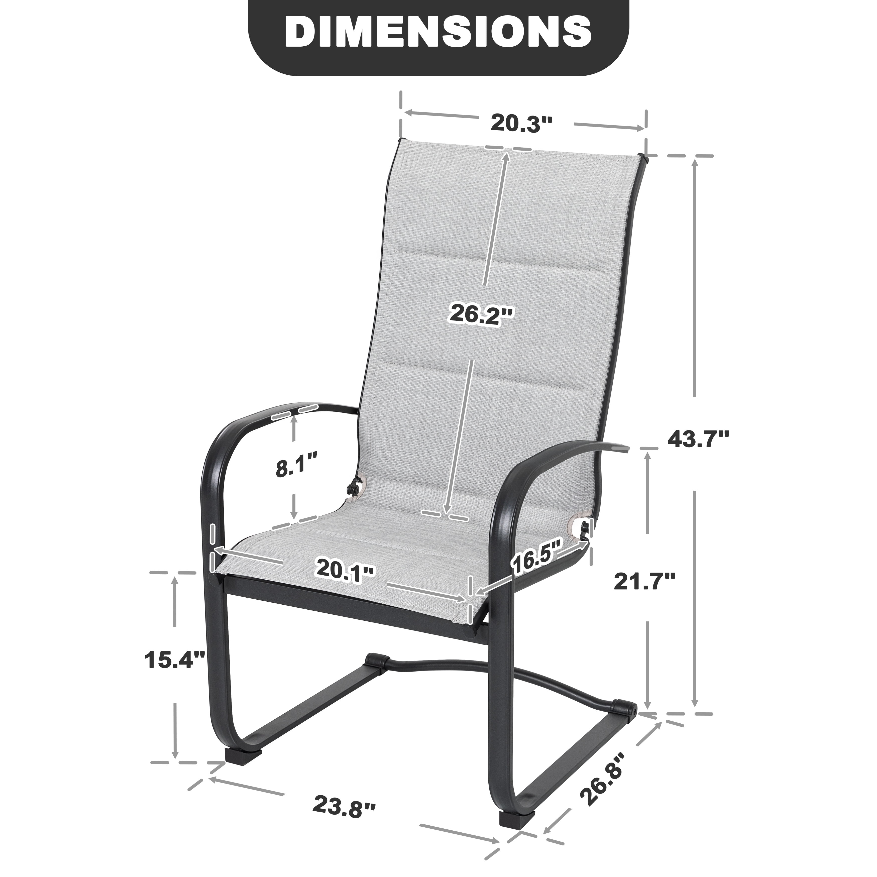 Nuu Garden Patio Chairs Set of 4, Outdoor Padded Textilene Patio Dining Chairs, Breathable Spring Motion Textile High Back Outdoor Dining Chairs, Gray