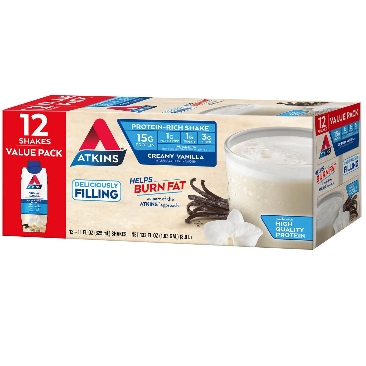Atkins Creamy Vanilla Protein Shake, High Protein, Low Carb, Low Sugar, Keto Friendly, Gluten Free, 12 Ct - image 2 of 9