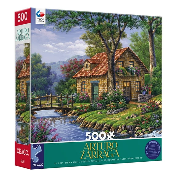Ceaco - Arturo Zarraga - Cottage by the River - 500pc Piece Interlocking Jigsaw Puzzle