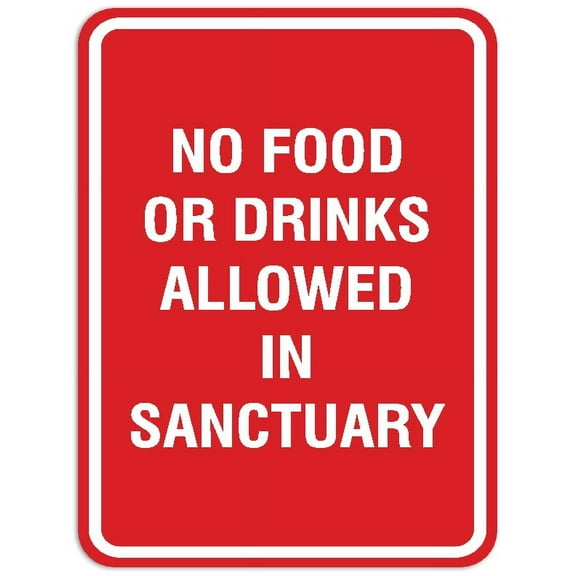 Signs ByLITA Portrait Round No food or drinks allowed in sanctuary Sign - Laser-Engraved Lettering | Durable ABS Plastic | Vibrant Colors | Powerful Foam Tape (Red) - Large