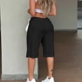 thumbnail image 5 of Kinrui Linen Shorts for Women Summer Knee Length Bermuda Shorts Drawstring Button High Waisted Knee Pants with Pockets Black M, 5 of 9