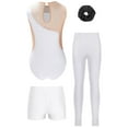 thumbnail image 2 of Miutii Kids Girls Sparkly Sleeveless Gymnastic Leotard Ballet Dance Unitard with Gym Shorts Leggings Hair Scrunchies White 12, 2 of 5
