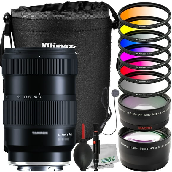 Ultimaxx Essentials Tamron 17-50mm f/4 Di III VXD Lens Bundle (E Mount) - Includes: Water-Resistant Lens Pouch, 0.43x Wide-Angle Lens Attachment & More (11pc Bundle)