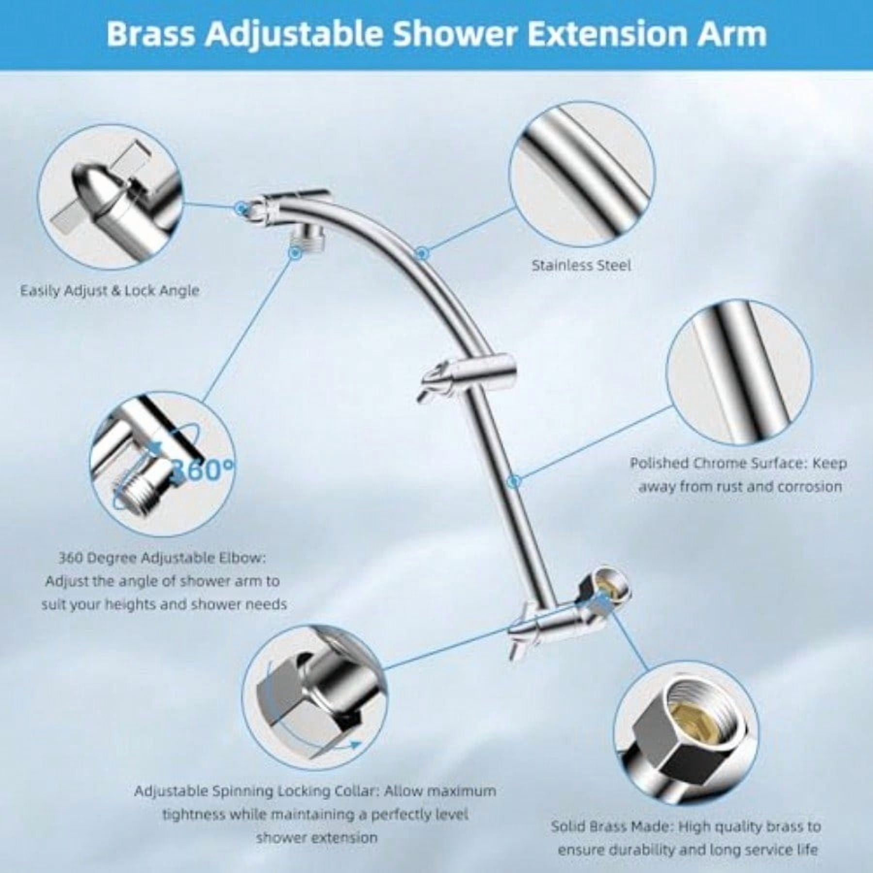 All Metal cUPC Certified Rain Shower Head 10'' High Prure Rainfall Showerhead with 16 Shower Head Extension Arm Solid Brass Adjustable Shower Arm Extender fixed Showerheads