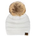 thumbnail image 1 of C.C Fur Pom Winter Fall Trendy Chunky Stretchy Cable Knit Beanie Hat (Solid White), 1 of 3
