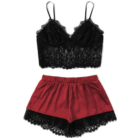 

Binmer Womens Shorts Plus Size Women Shorts Cleanrance Sexy Tops Shorts Lace Bowknot Nightdress Camisole Pajamas Underwear Set