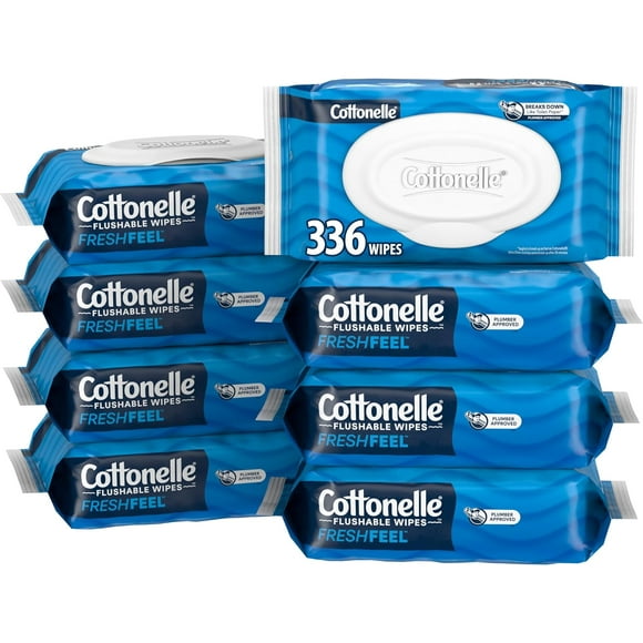 Cottonelle Lingettes Humides Rafraîchissantes; 8 Paquets avec Couvercles Rabattables; Chaque Paquet Contient 42 Lingettes; Total de 336 Lingettes